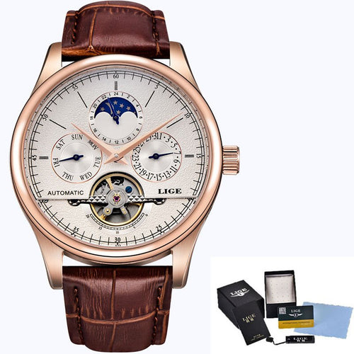 LIGE Brand Men Watches Automatic Mechanical Watch Tourbillon Sport Clock Leather Casual Business Retro Wristwatch Relojes Hombre - shop_name
