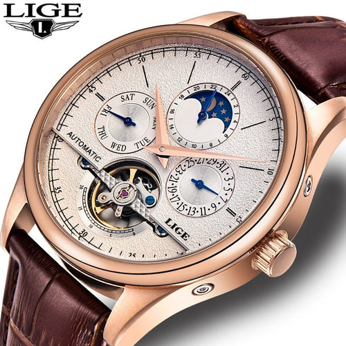 LIGE Brand Men Watches Automatic Mechanical Watch Tourbillon Sport Clock Leather Casual Business Retro Wristwatch Relojes Hombre - shop_name